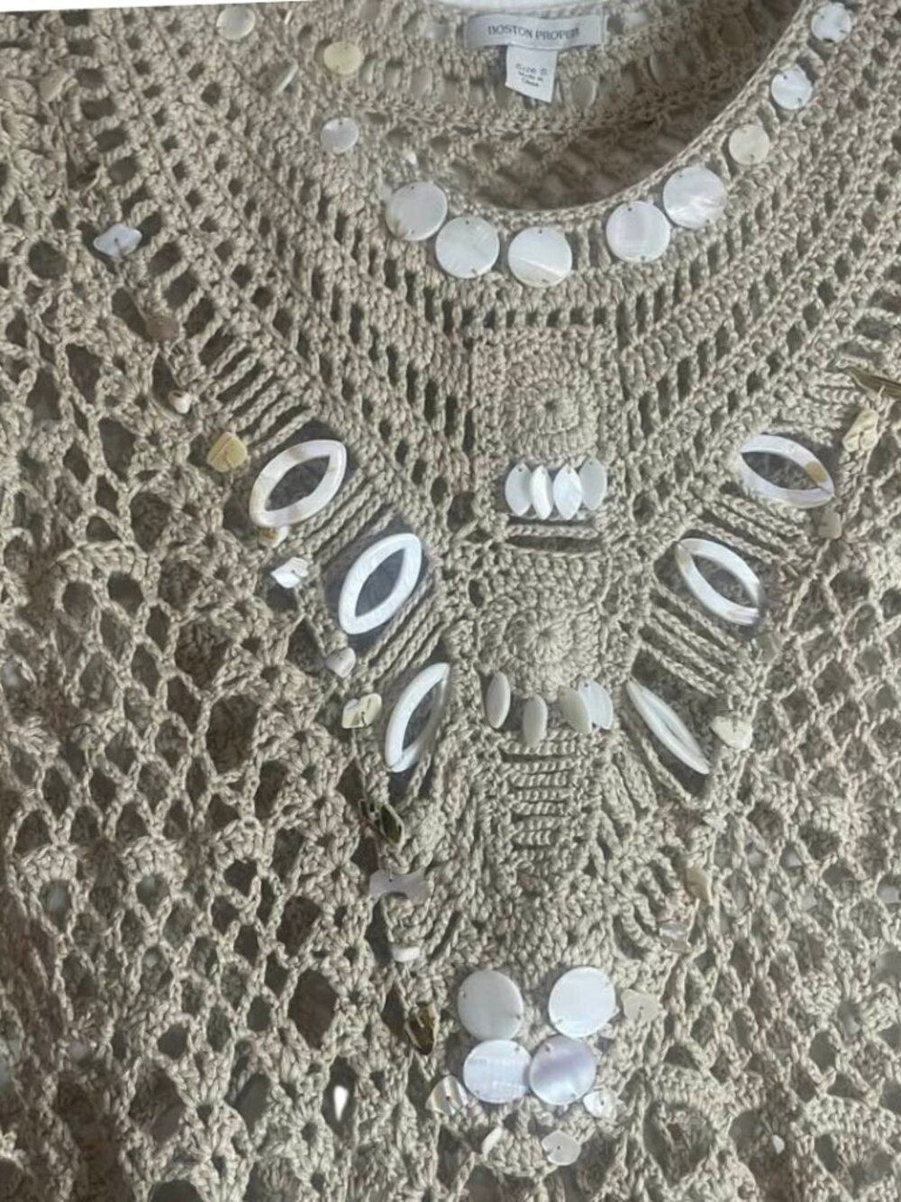 Boston Proper Boho Embellished Open Crochet Tunic Top Shells Size Small - Picture 4 of 10